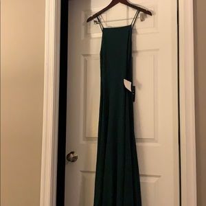 Floor length dark green backless dress